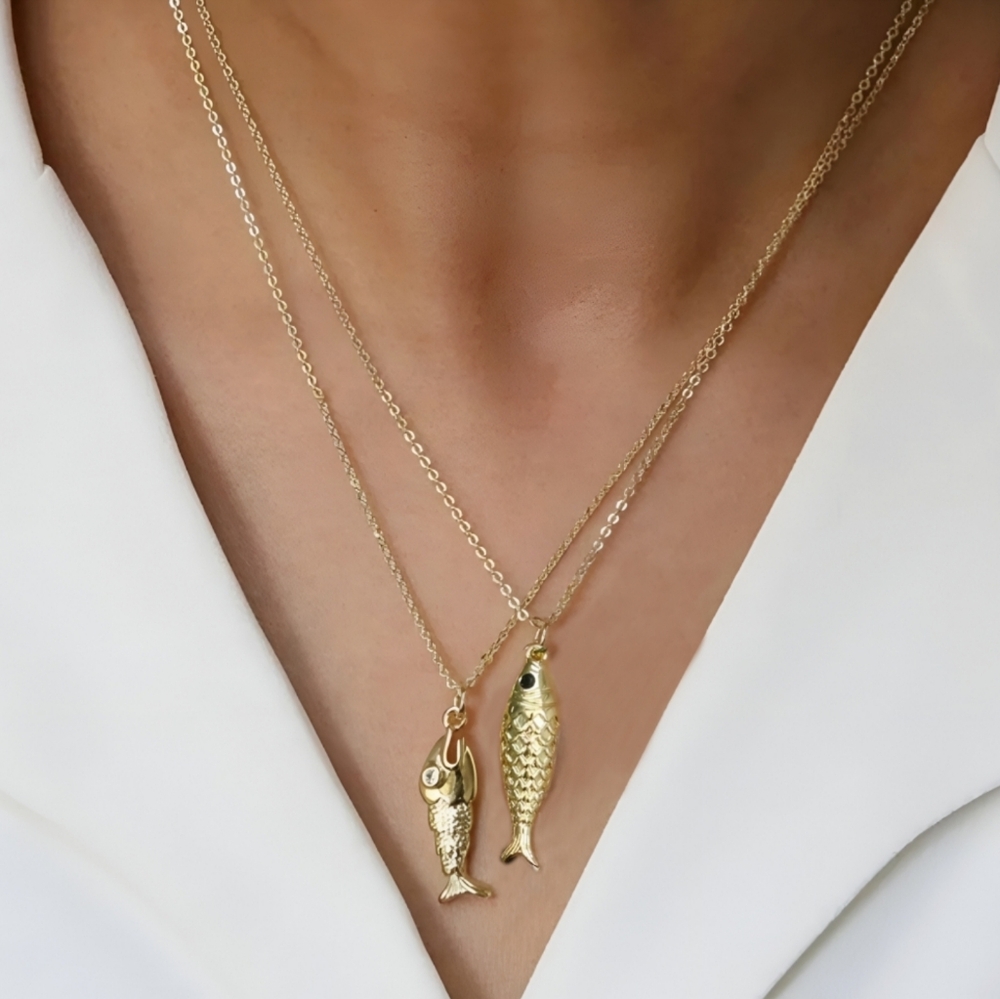 Set of brass fish pendant necklaces; nwot